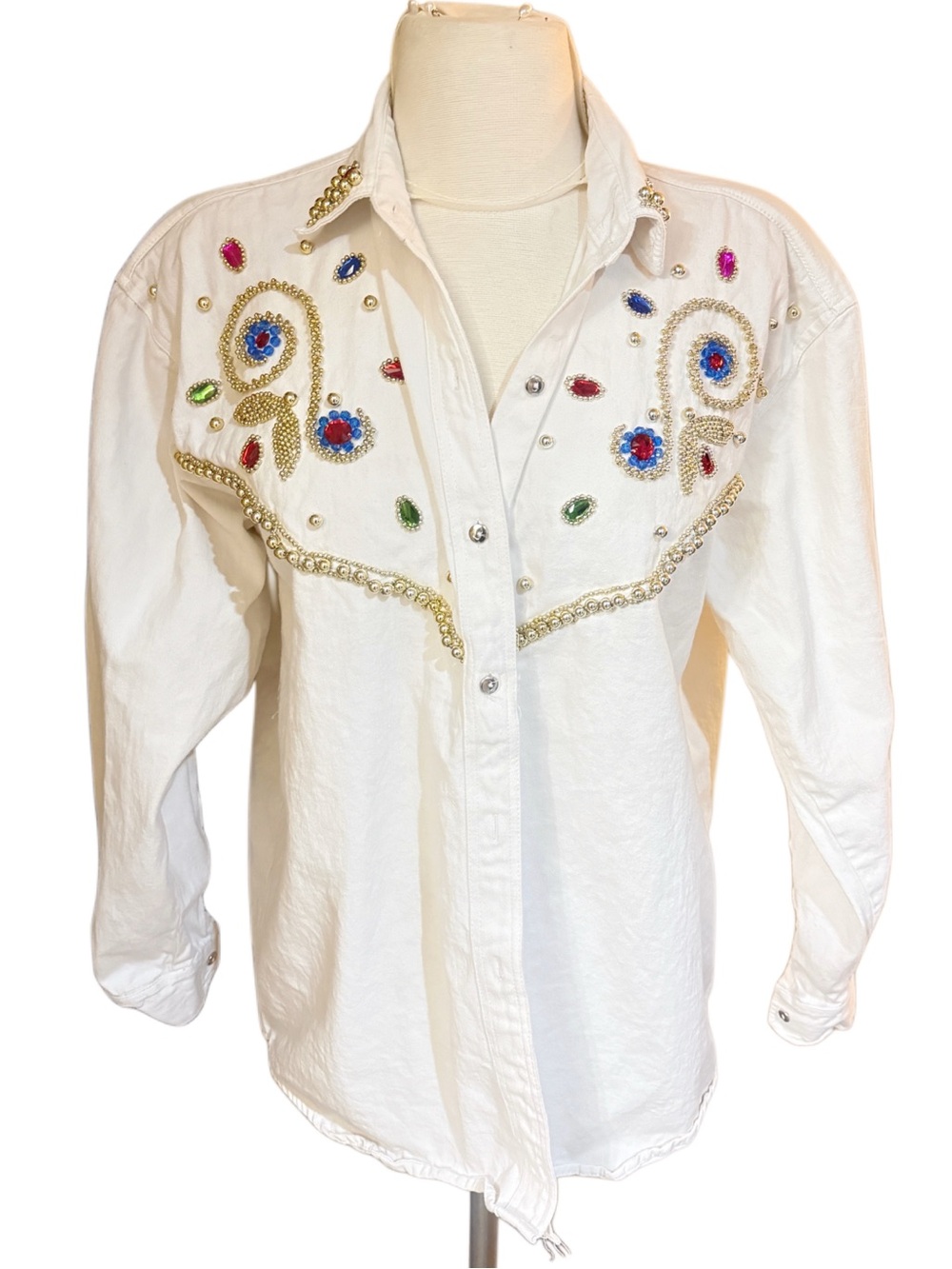 Kokomo Embellished jeweled White Western disco button cotton Shirt Jacket Sz M